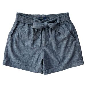 Polo Ralph Lauren Women’s Size Small Navy Chambray Cotton Belted Paperbag Shorts